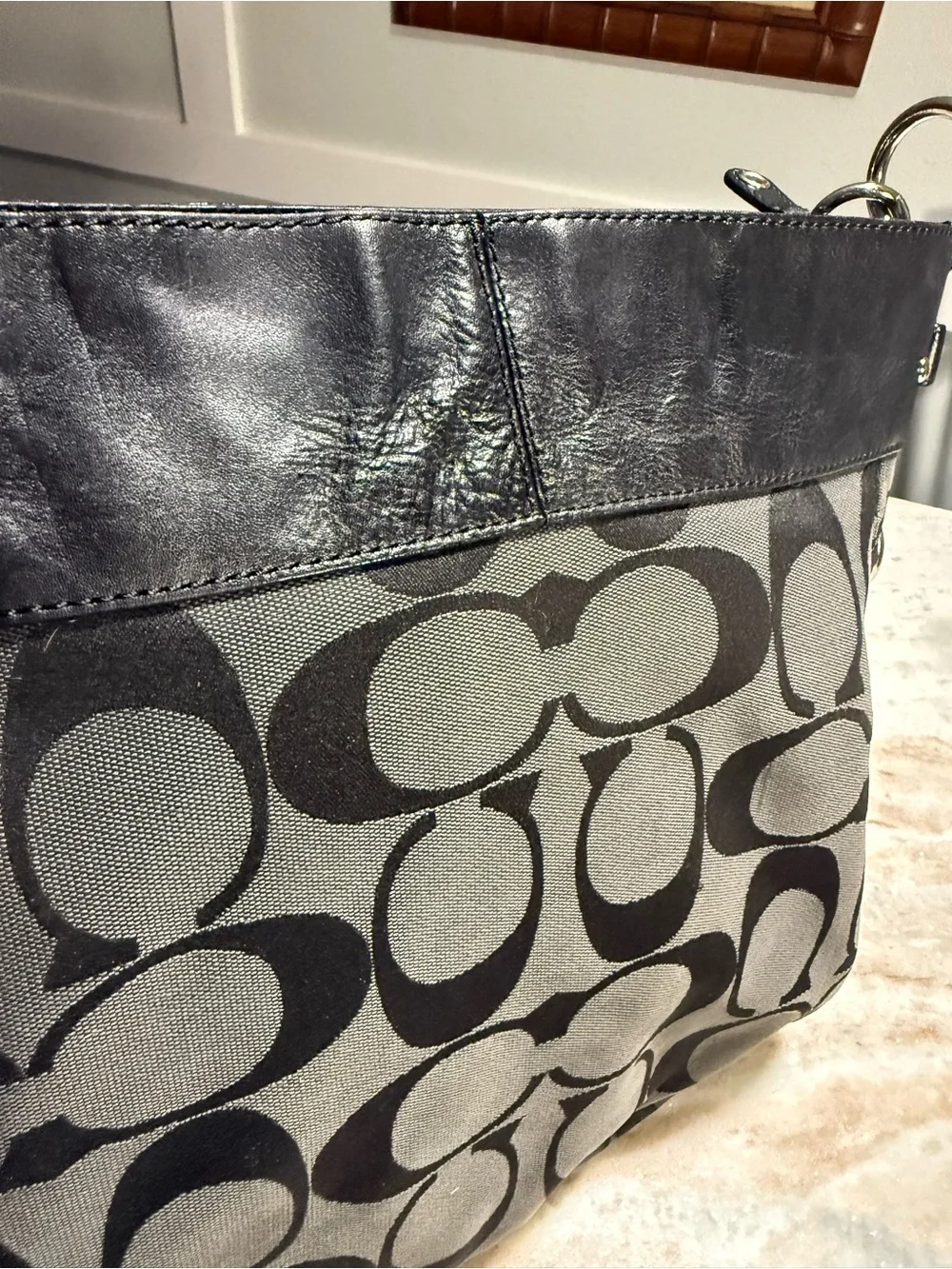 COACH Y2K Gray and Black Signature Canvas Shoulder Bag